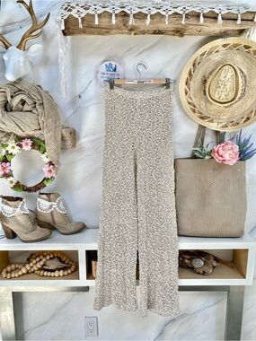 Made in IRELAND LINEN hand loomed boho knit flair pants w cottagecore beach vibe
